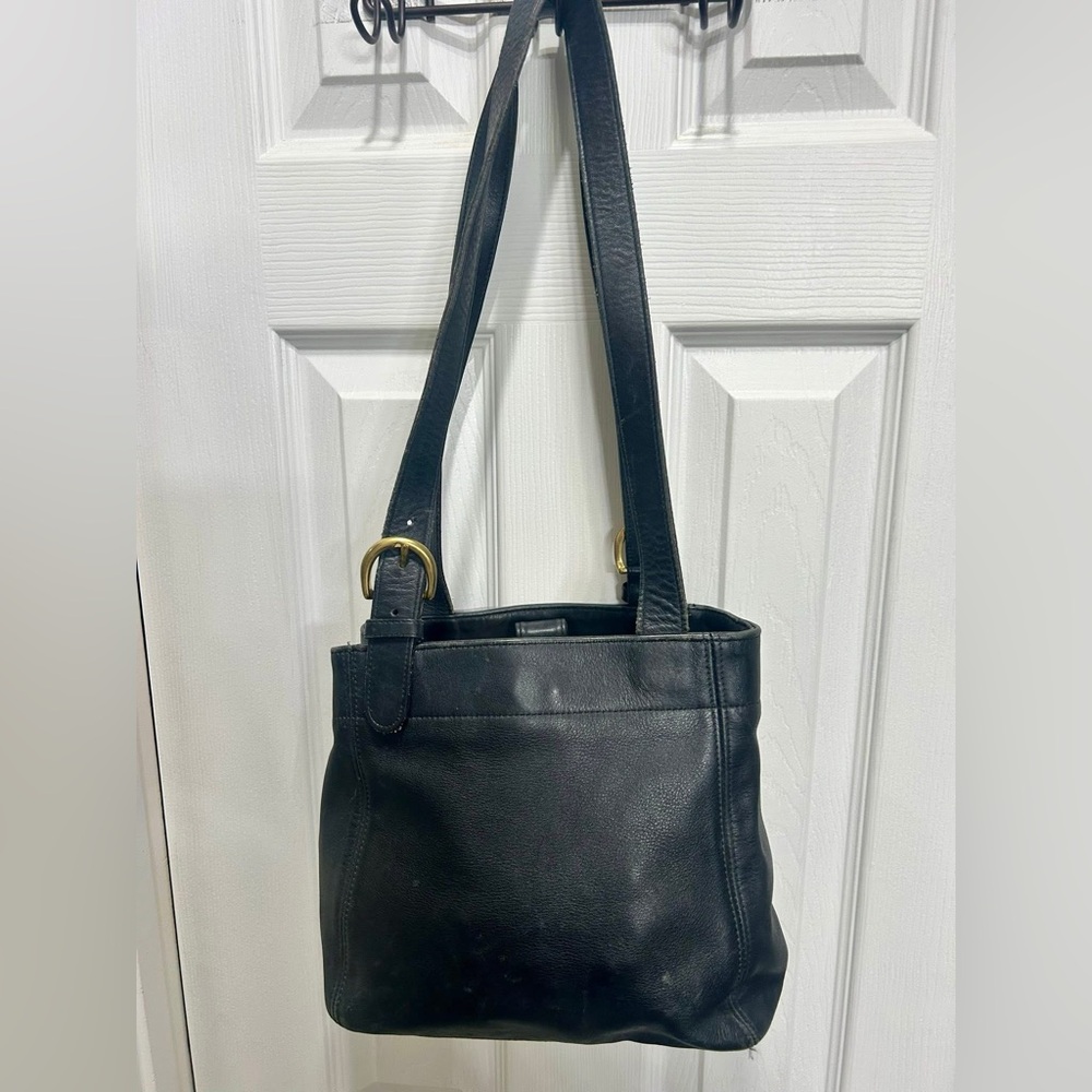 Coach Black and Gold Shoulder Bag with Structured Design